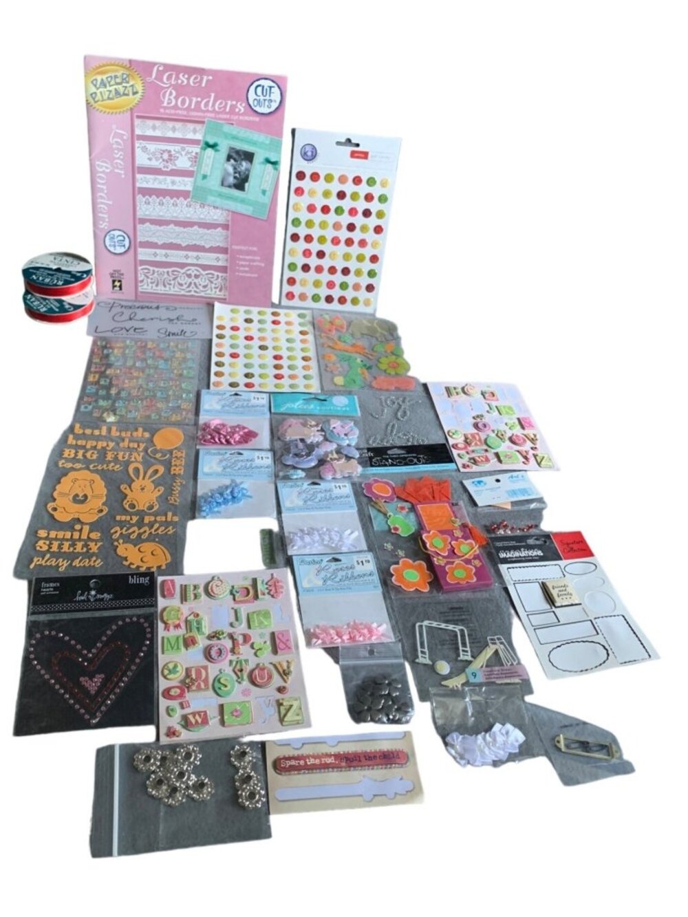 Scrapbooking & Craft Supplies Bundle Stickers Laser Borders Embellishments Ribbo